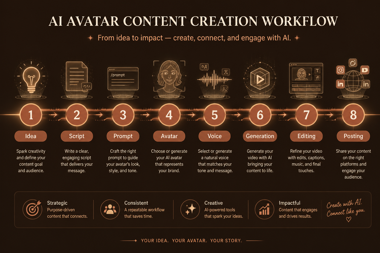 AI avatar content roadmap from idea to posting